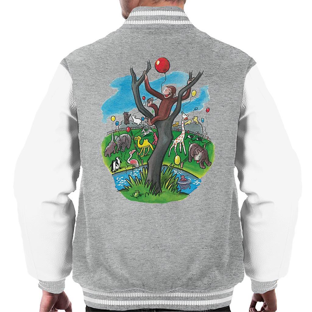 Curious George In A Tree At The Zoo Men's Varsity Jacket Heather Grey/White Large