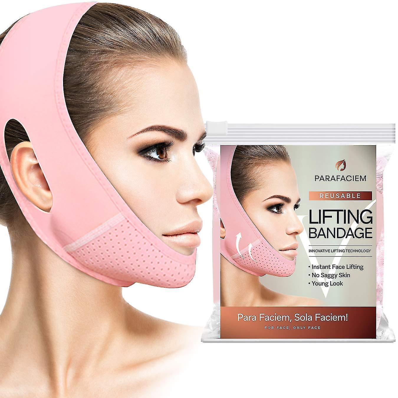 Fancychuu Reusable V Line Mask Facial Slimming Strap Double Chin Reducer Chin Up Pink