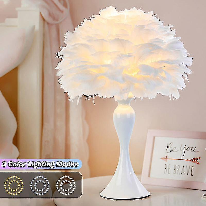 Snniv Modern Simple Feather Led Table Lamp Usb Metal Bedroom Light Study Room Hotel Bedside Desk Living Room Decoration Table Light Style A-White