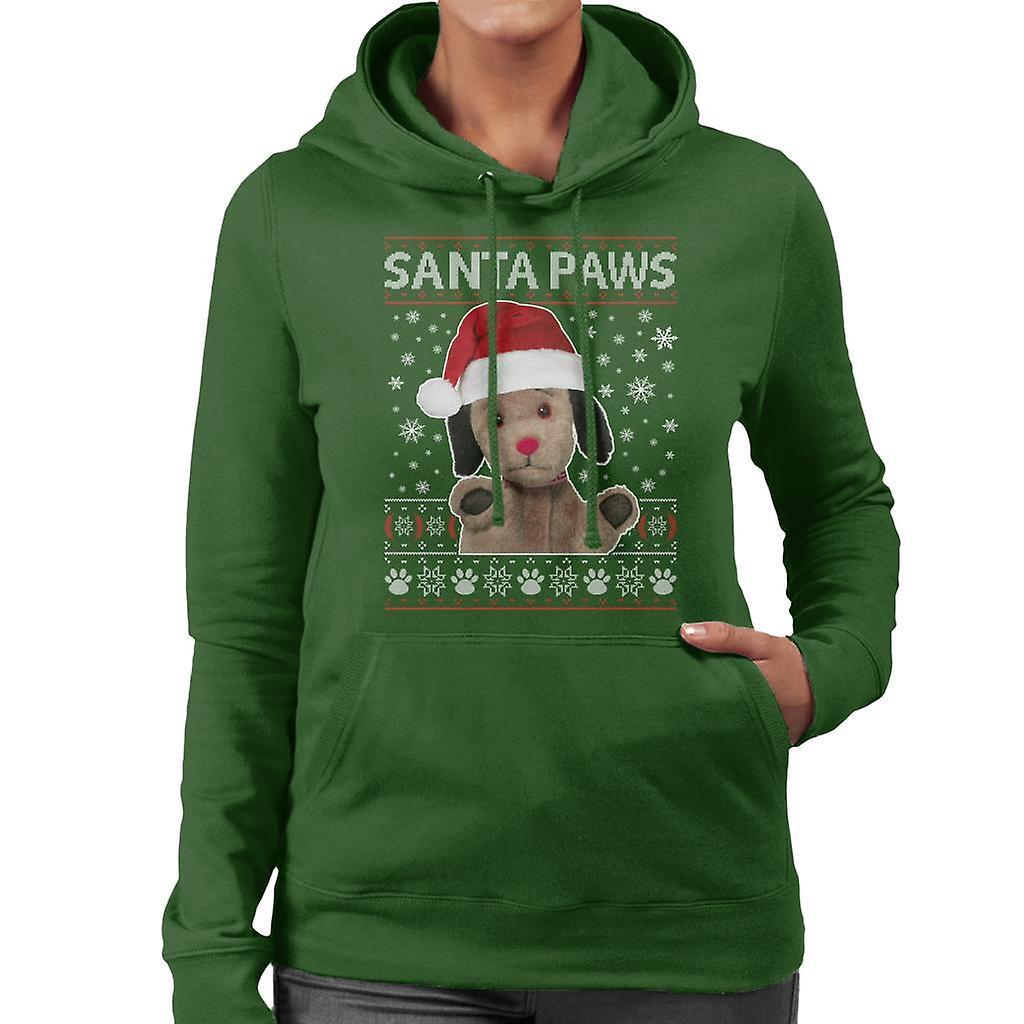 Sooty Christmas Sweep Santa Paws Women's Hooded Sweatshirt Bottle Green XX-Large