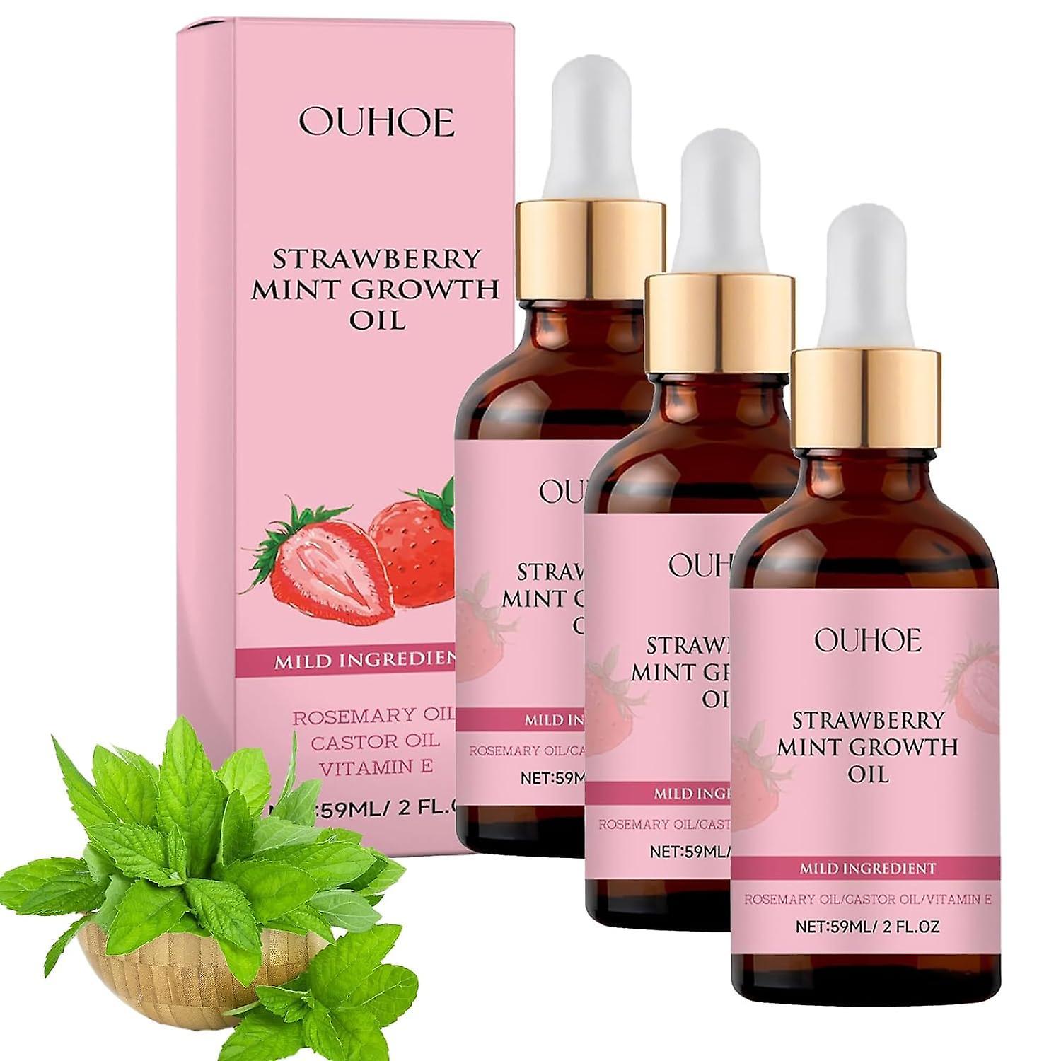 Frusde Strawberry Mint Growth Oil, Strawberry Mint Hair Growth Oil, Natural Rosemary Hair Growth Serum for Thin, Dry & Damaged Hair 3Pcs