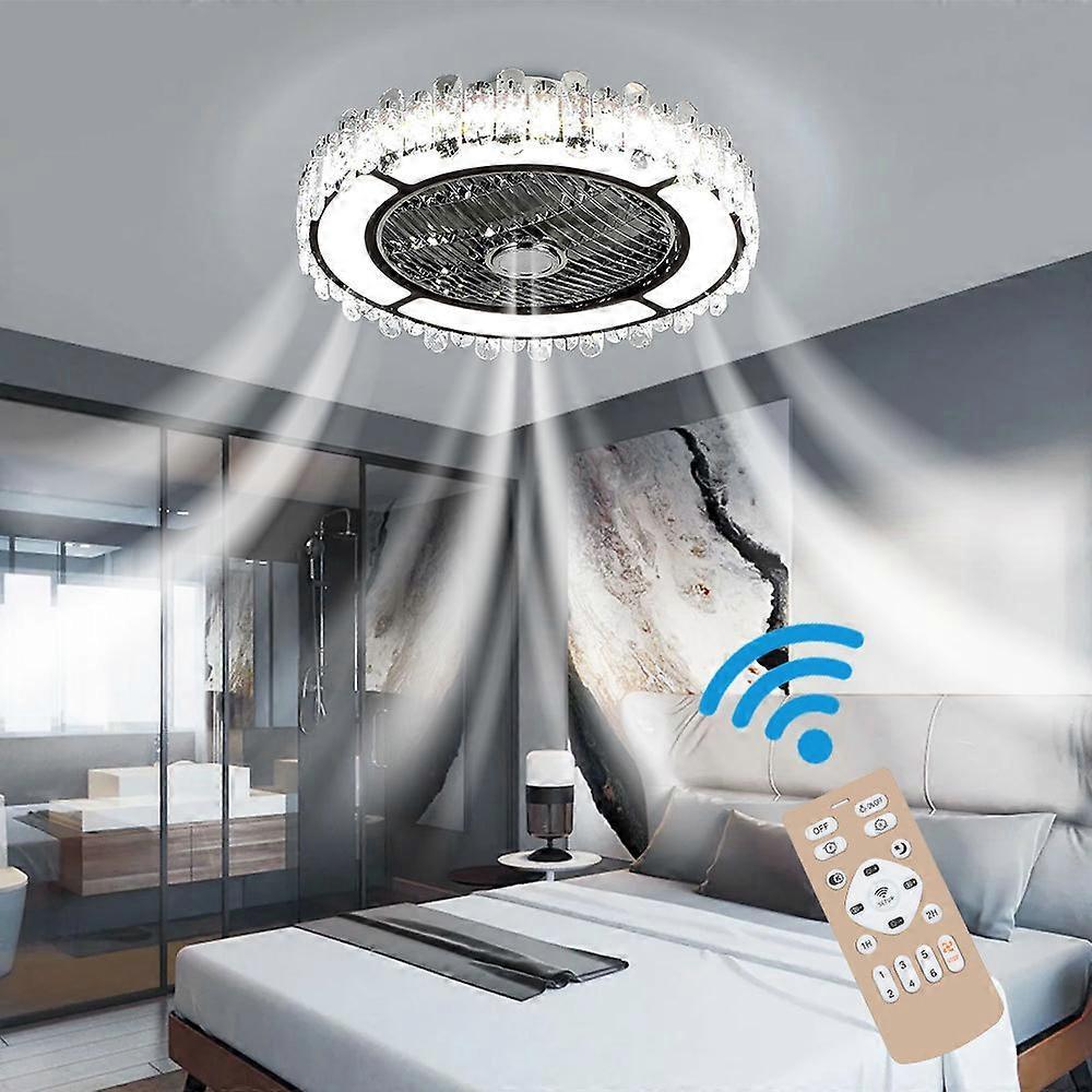 Living And Home Livingandhome Round Crystal Flush Mount LED Ceiling Fan Light