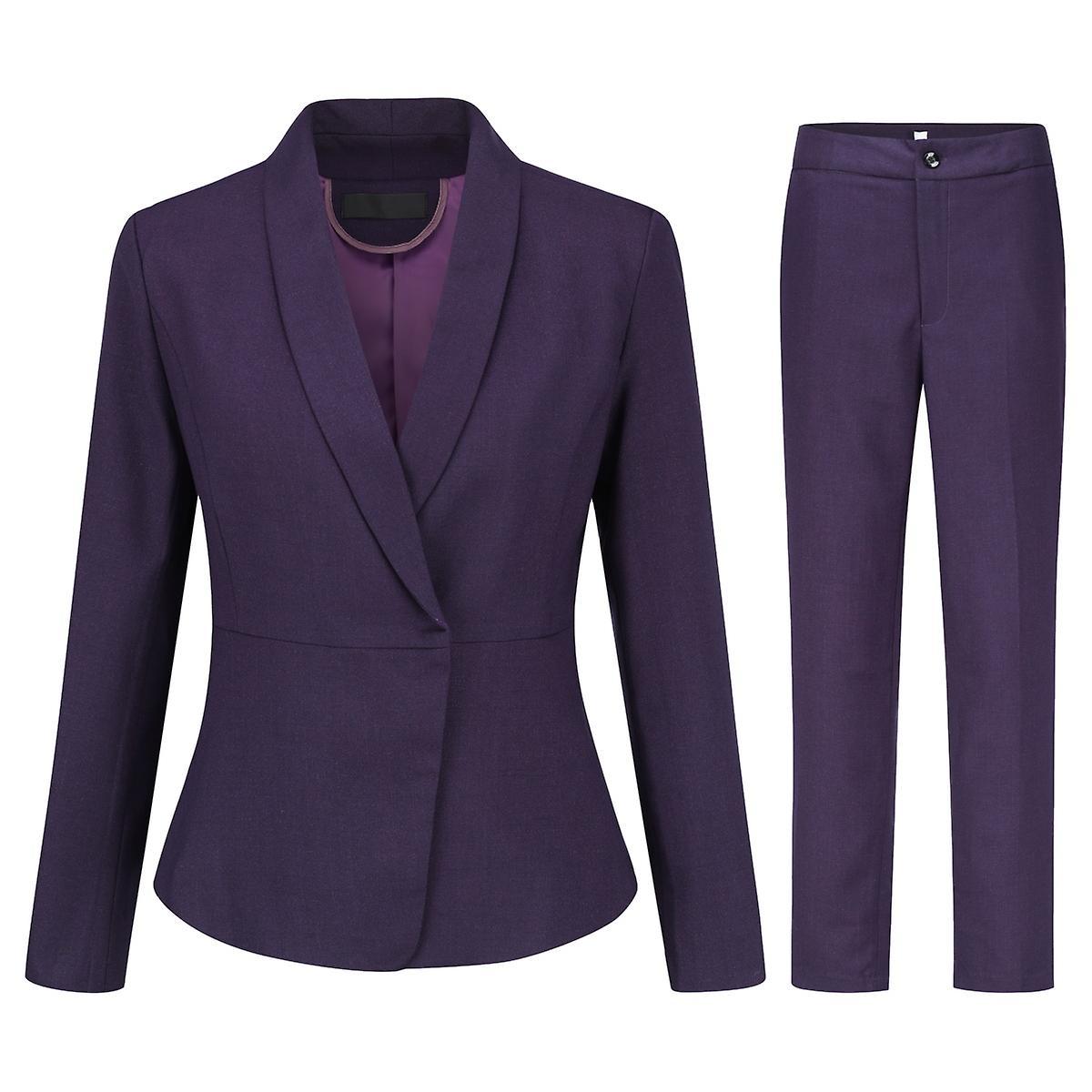 Yynuda Womens 2-piece Office Lady Slim Fit Business Suit (blazer + Pant) Purple M