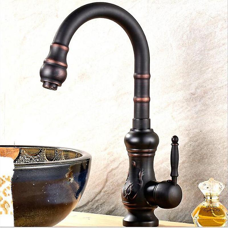 Huxmotor Antique Faucet All Copper European Hot And Cold Basin Countertop Basin Heightened Single Hole Retro Kitchen Sink Faucet Black Bronze