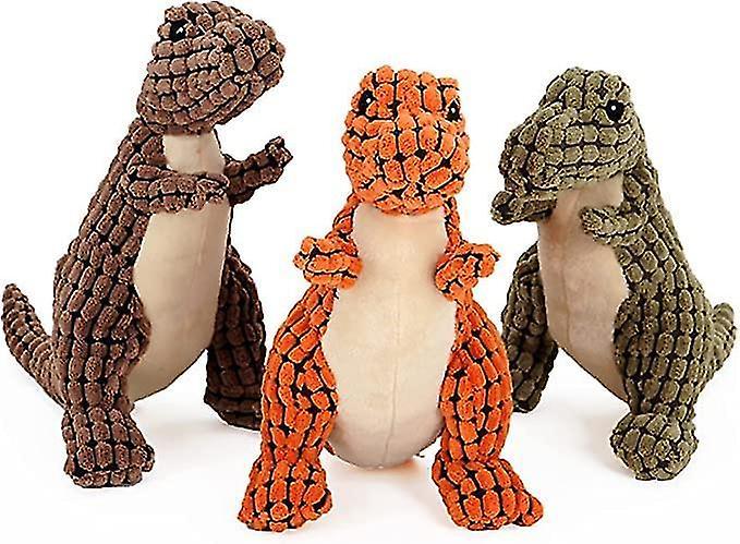 Tianzun 3pcs Indestructible Robust Dino, Squeaky Dog Toys For Aggressive Chewers, Unbreakable Stuffed Plush Dog Toy