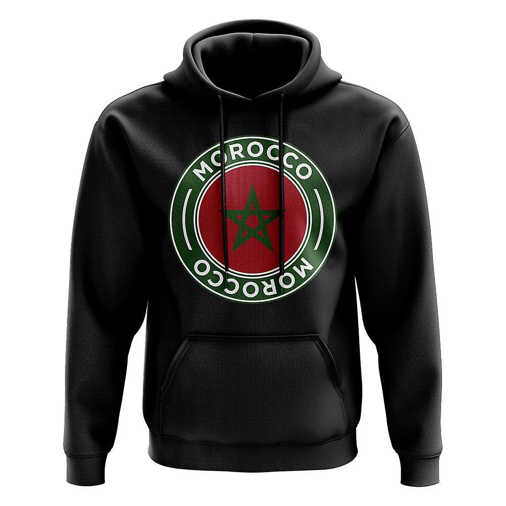 UKSoccerShop Morocco Football Badge Hoodie (Black) Womens S (Size 10 - 32 inch Chest)