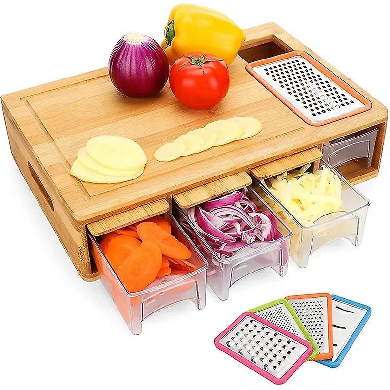 Northix Cutting board with Boxes and Grater - Bamboo