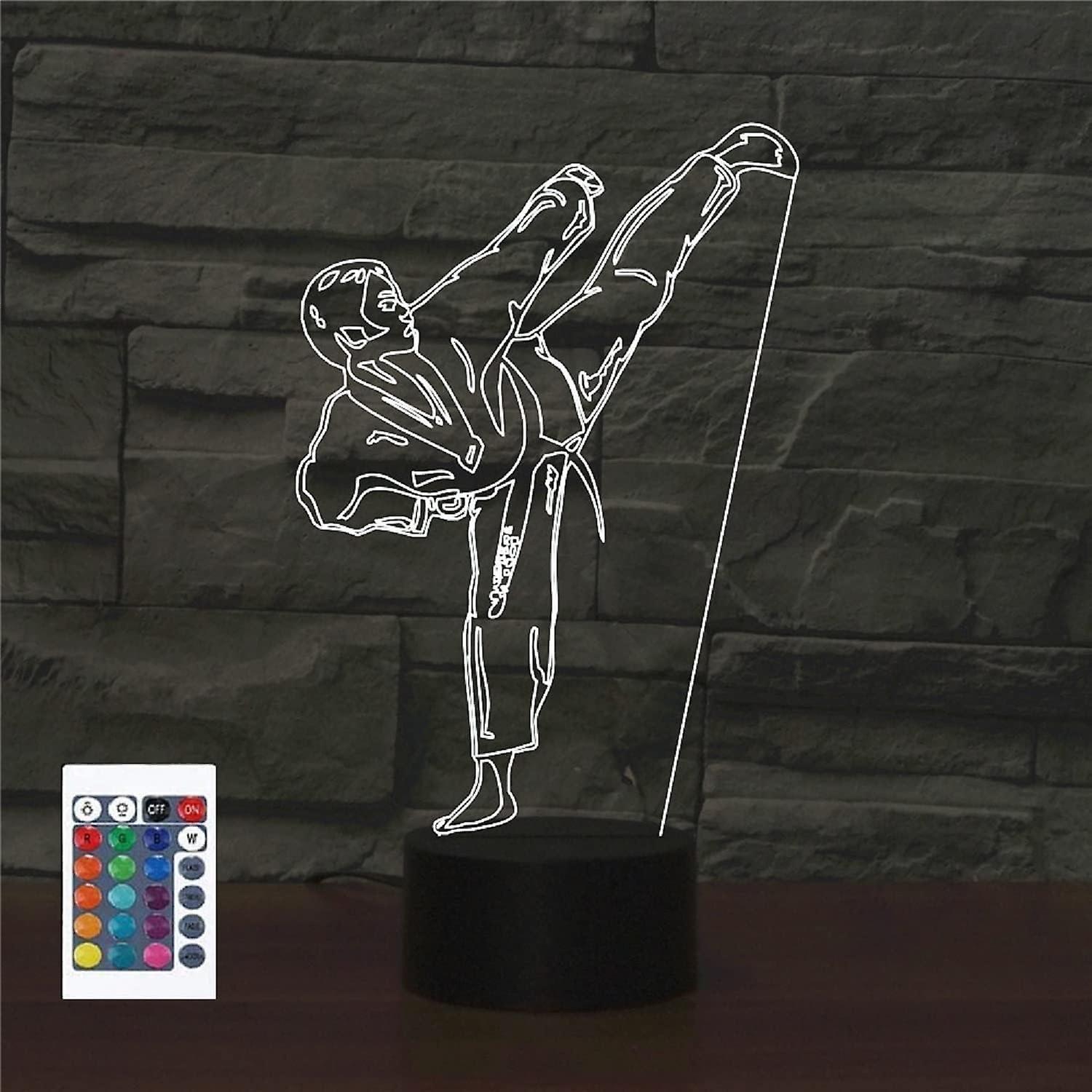 Xcy 3D Karate Remote Control 16 Color Night Lights Illusion Acrylic LED Table Bedside Lamp Children Bedroom Desk Decor Birthday Gifts Toy for Kids