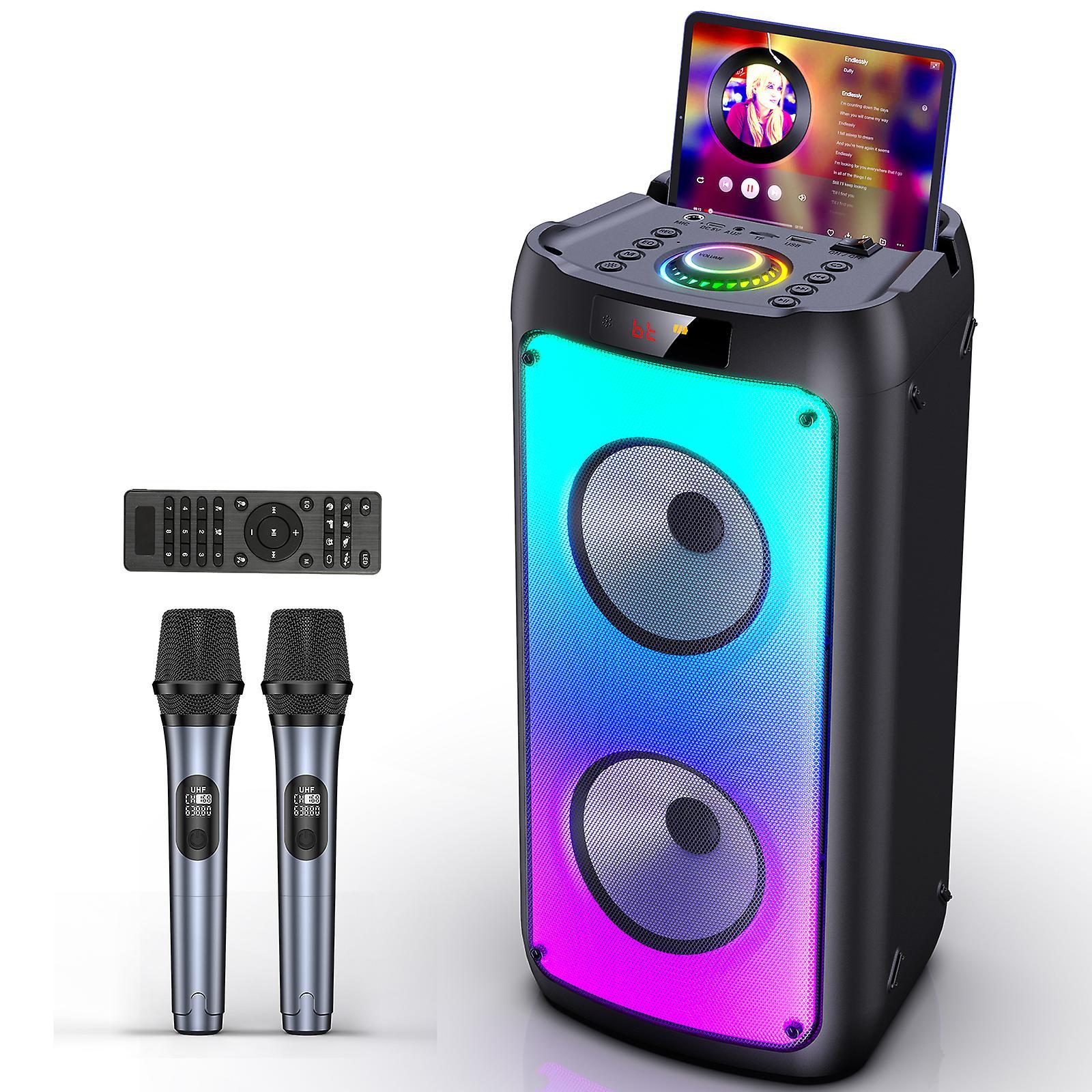 JYX T10T Karaoke Machine with 2 Wireless Microphones, Portable Bluetooth Speaker for Adults & Kids, Big Party PA System with Disco Lights for Gatherin