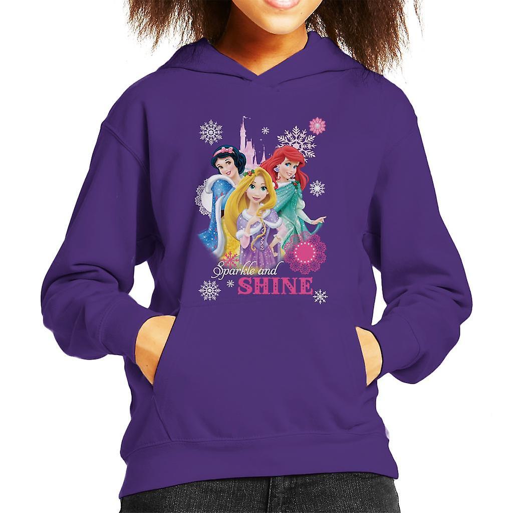 Disney Christmas Princesses Sparkle And Shine Kid's Hooded Sweatshirt Purple Medium (7-8 yrs)