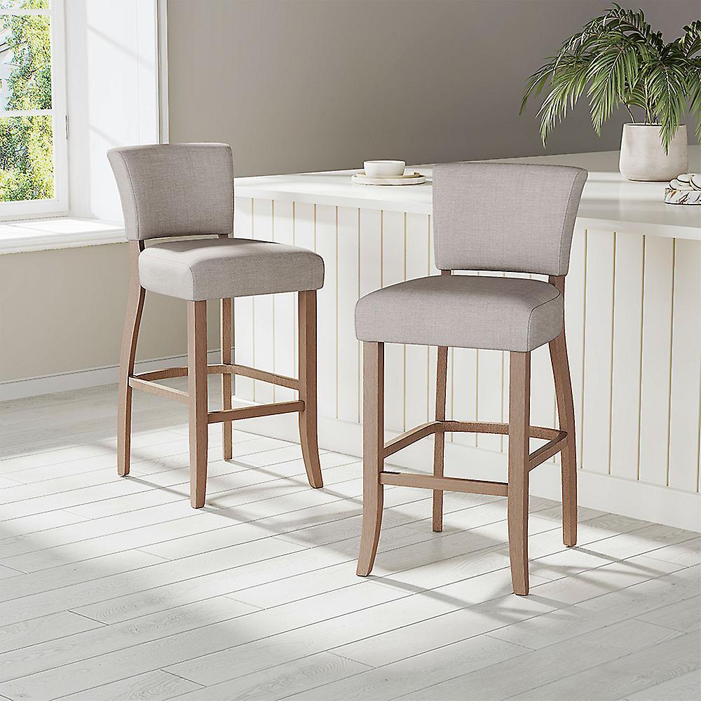 Living And Home Bar Stools Set of 2 Beige Linen Seat Bar Stools for Kitchen Island Cafe