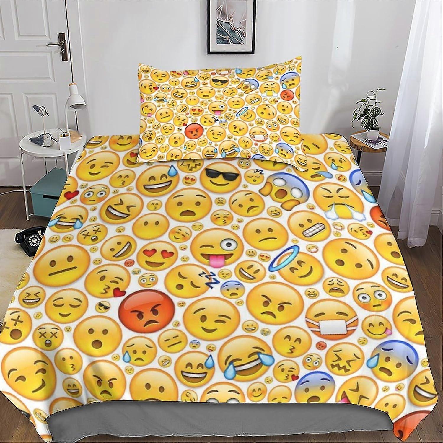 Kerota Emoji 3D Duvet Cover Sets, Cute Anime Bedding Set and Pillowcase for Single or Double Bed Microfiber with Zipper Closure 2 Pcs Single Double...