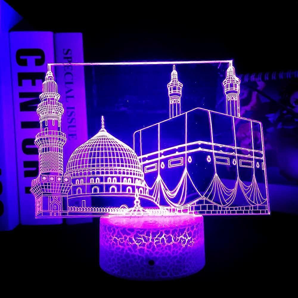 Xcy 3D Muslim Allah Islamic Night Light Lamp Illusion Night Light 7 Color Changing Touch Switch Table Lamps Gift Acrylic Flat ABS Base USB Cable Toy