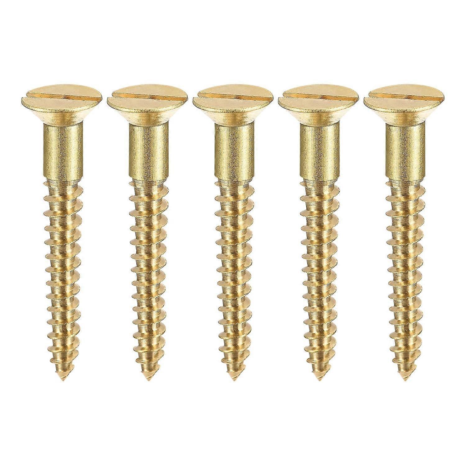 Augro 100pcs M4 x 40mm Flat Head Slotted Brass Wood Screws