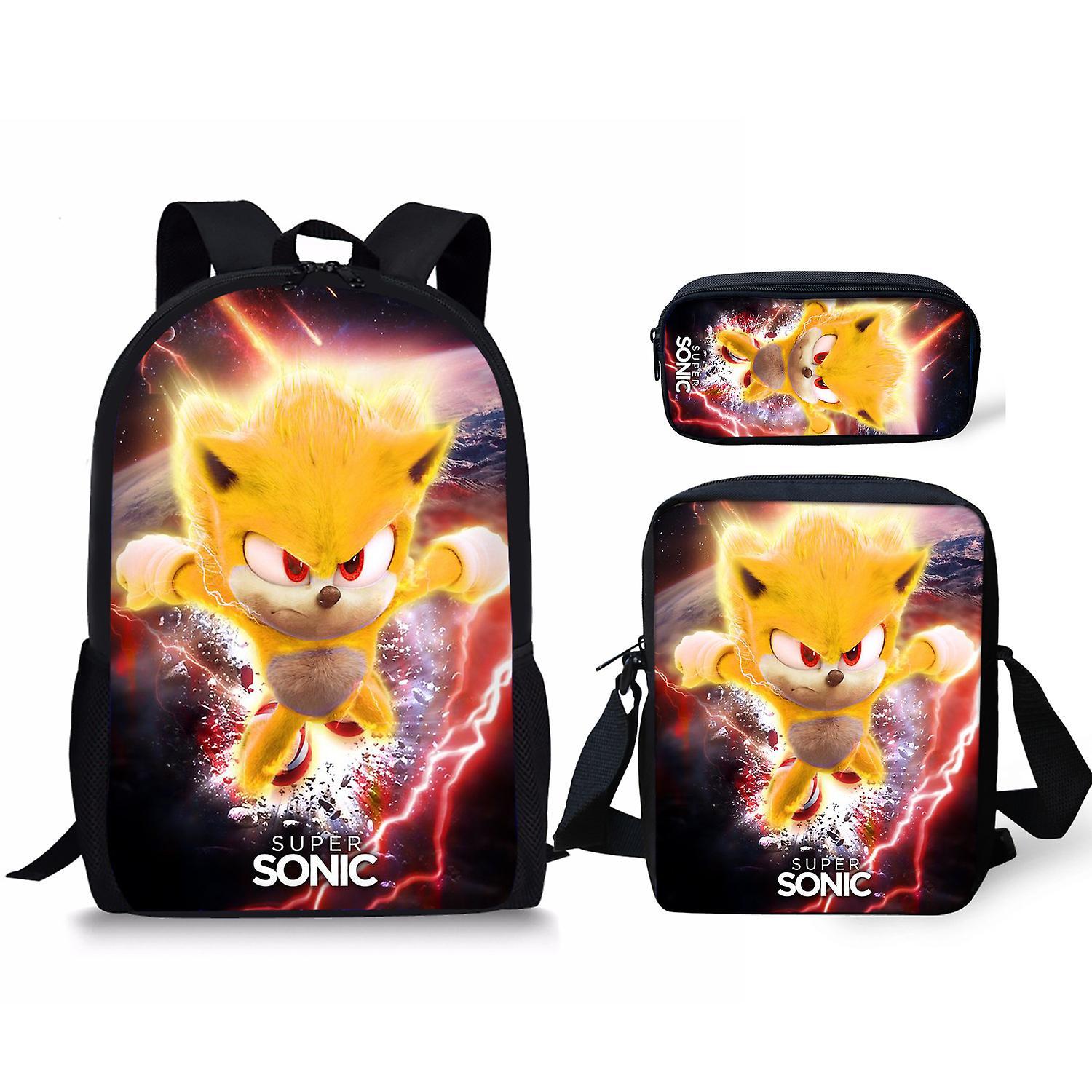 Shznv Sonic Student School Bag Three-piece Anime Cartoon Backpack Shoulder Bag Pencil Case