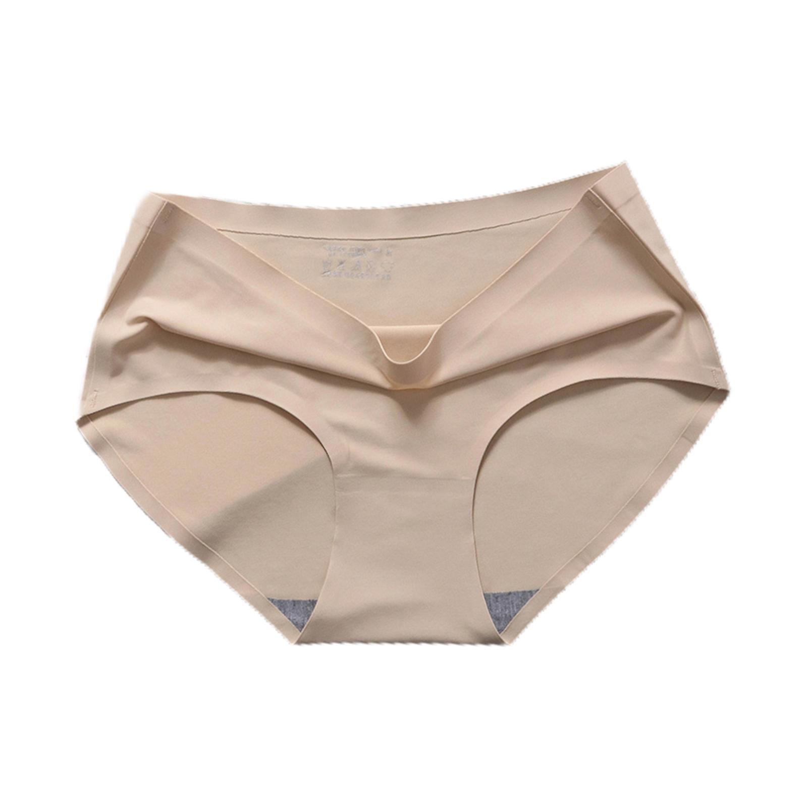 Fianao Stretch Women Briefs Exquisite Workmanship Ice-silk Mid-rise Women Underwear Underpants Skin Color M