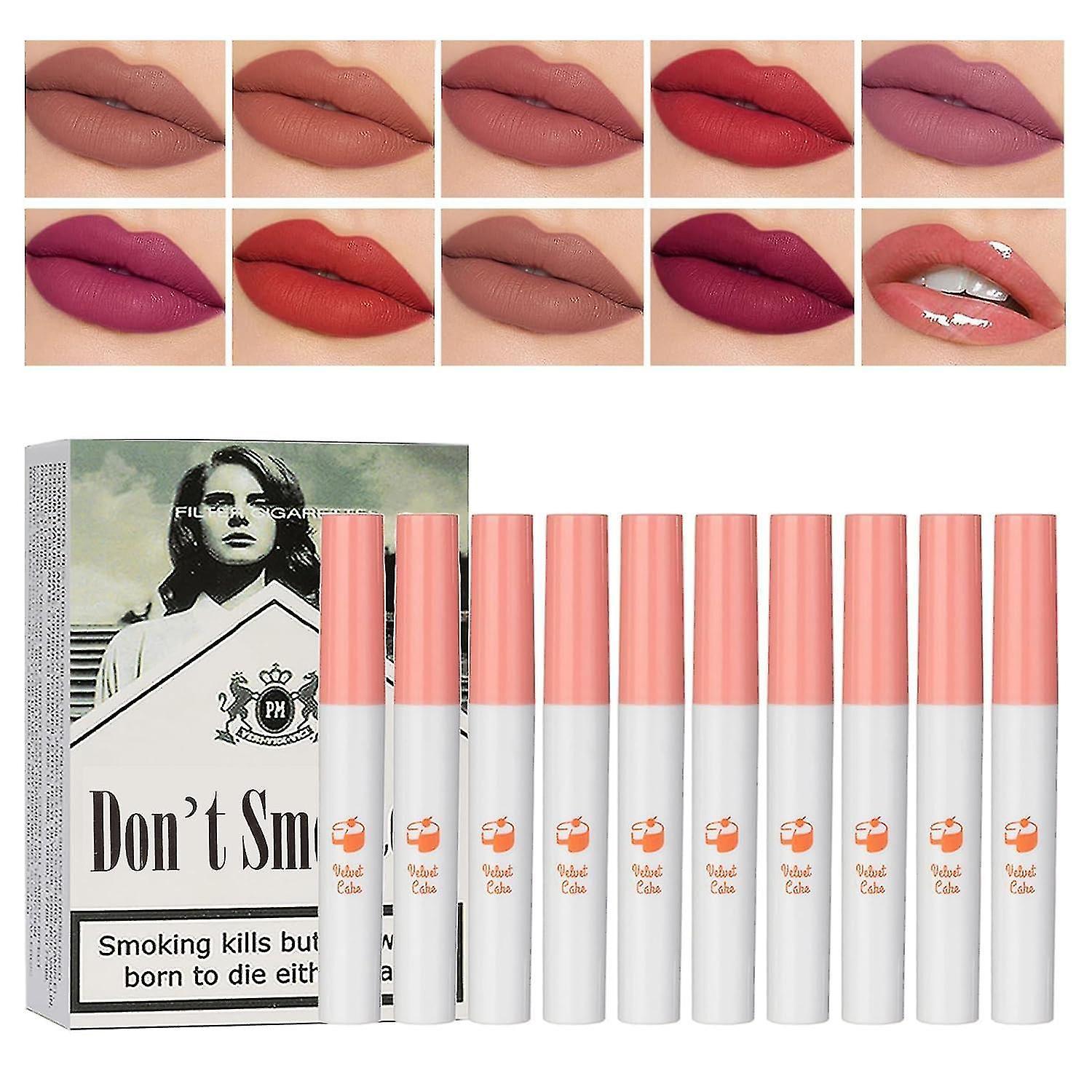 lipstick set 10-Pack Lana Del Rey Lip Tint Set - Long-Lasting, Waterproof Matte Lipstick with Cigarette Design