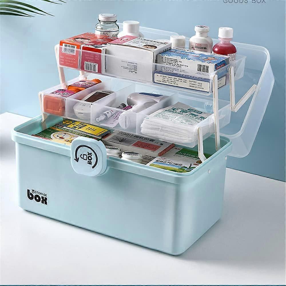 Taiyuan 3 Layer Medicine Organizer Box First Aid Health Emergency Storage Box Large Capacity Medicine Storage Bins with Lid (Blue)