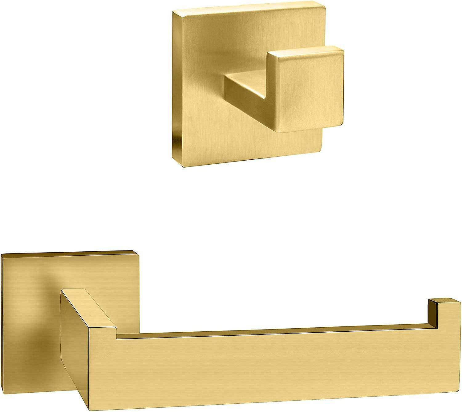 Yeye Toilet Paper Holder and Towel Holder Kit - Square Shape - Bathroom Accessories - Brushed Gold Stainl