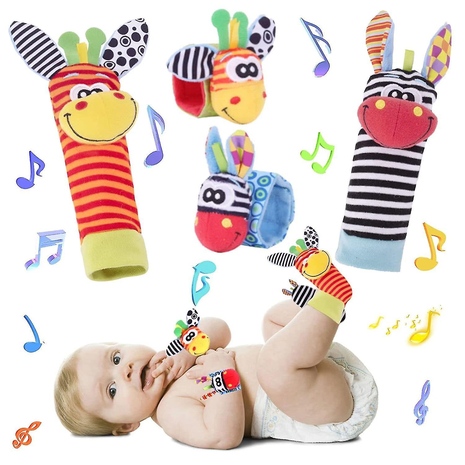 Tianzun Wrist Rattle Foot Finder Socks Set, Baby Rattle Toys For Babies 0-6 Months, Newborn Soft Sensory Toy, Baby Rattle Socks