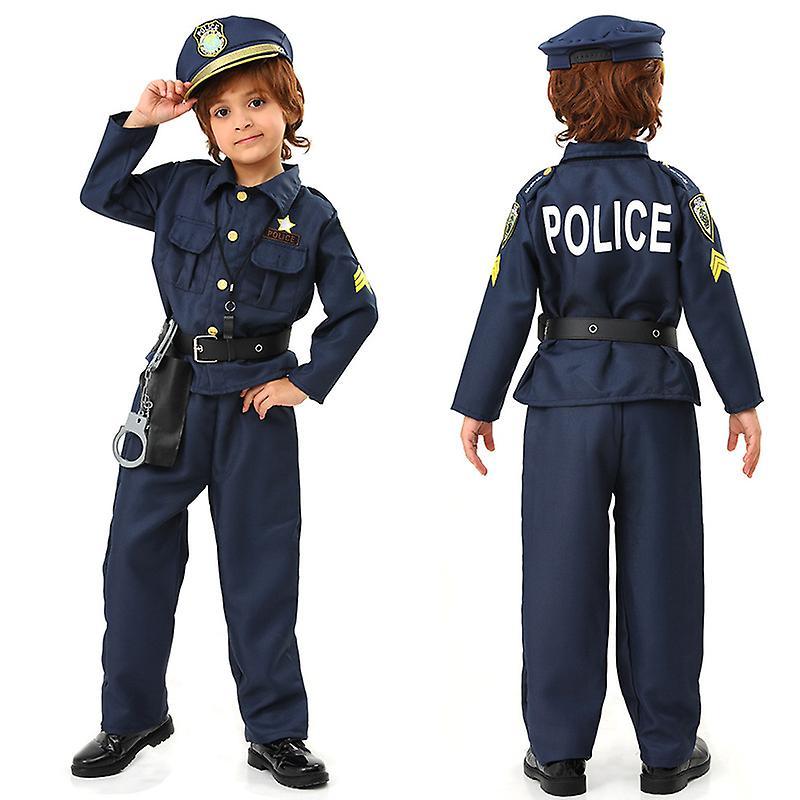 Yunshu Police Costume for Kids, Police Officer Costume Cop Uniform Set With Accessories navy/silver M