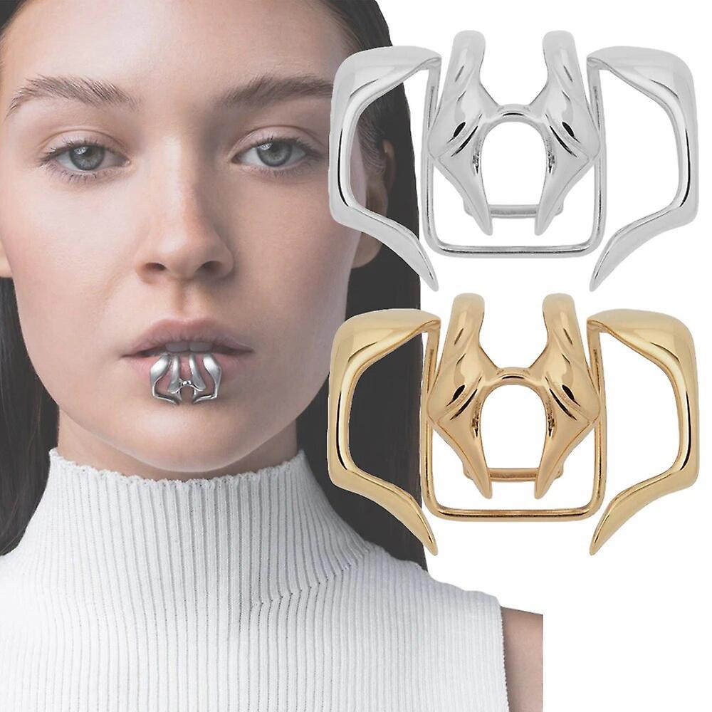 Baiyis No Piercing Lip Clip Gothic Geometric Beast Tooth Metal Lipring Unisex Non-porous Lip Ring Face Jewelry Ornament Silver