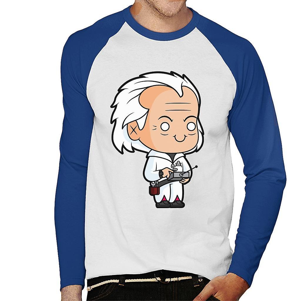 Back to the Future Dr Emmett Brown Kawaii Men's Baseball Long Sleeved T-Shirt White/Royal Small