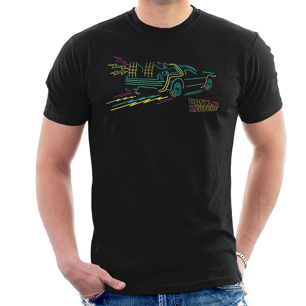 Back to the Future Delorean Neon Take Off Men's T-Shirt Black Large