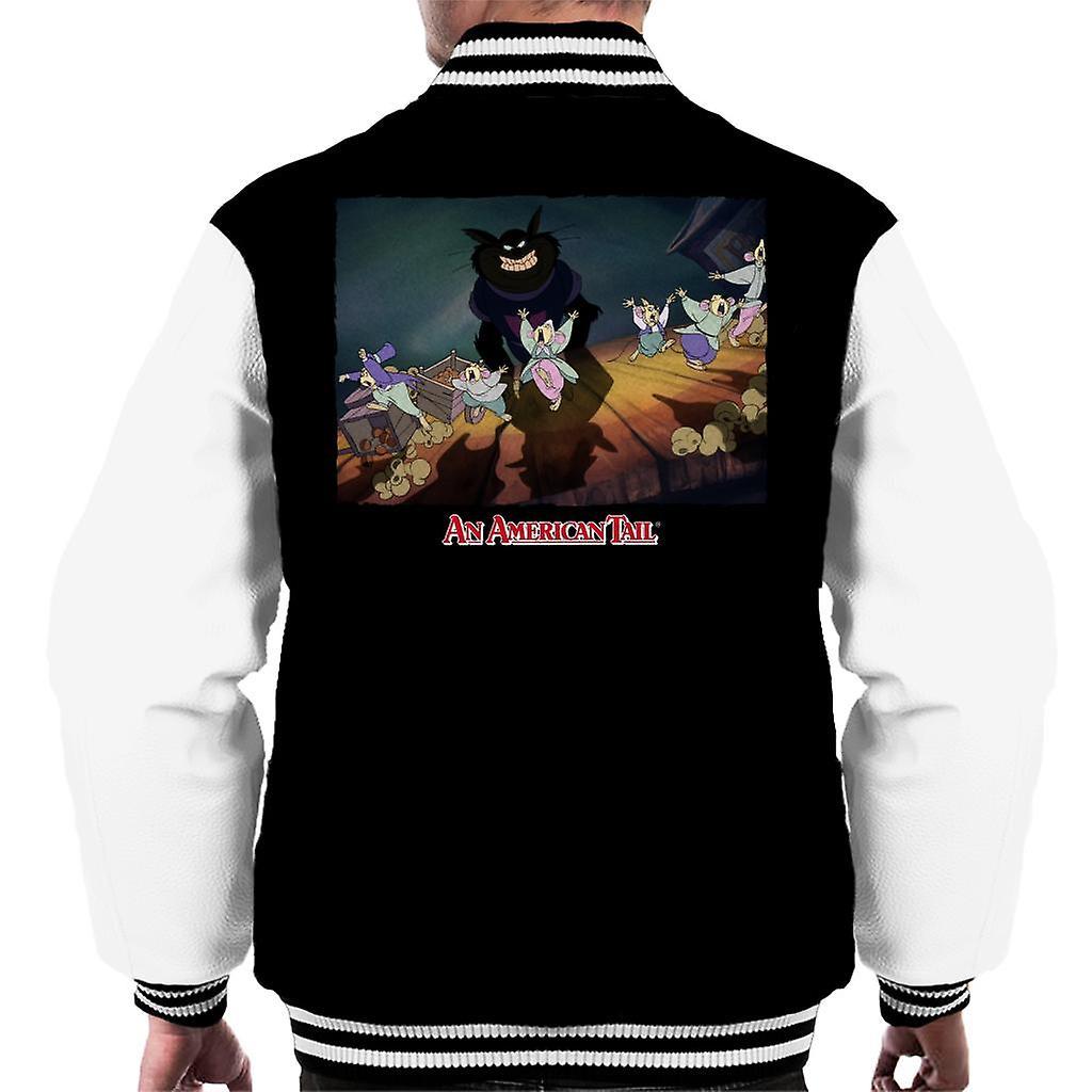 An American Tail Cossack Cats Looming Men's Varsity Jacket Black/White Large