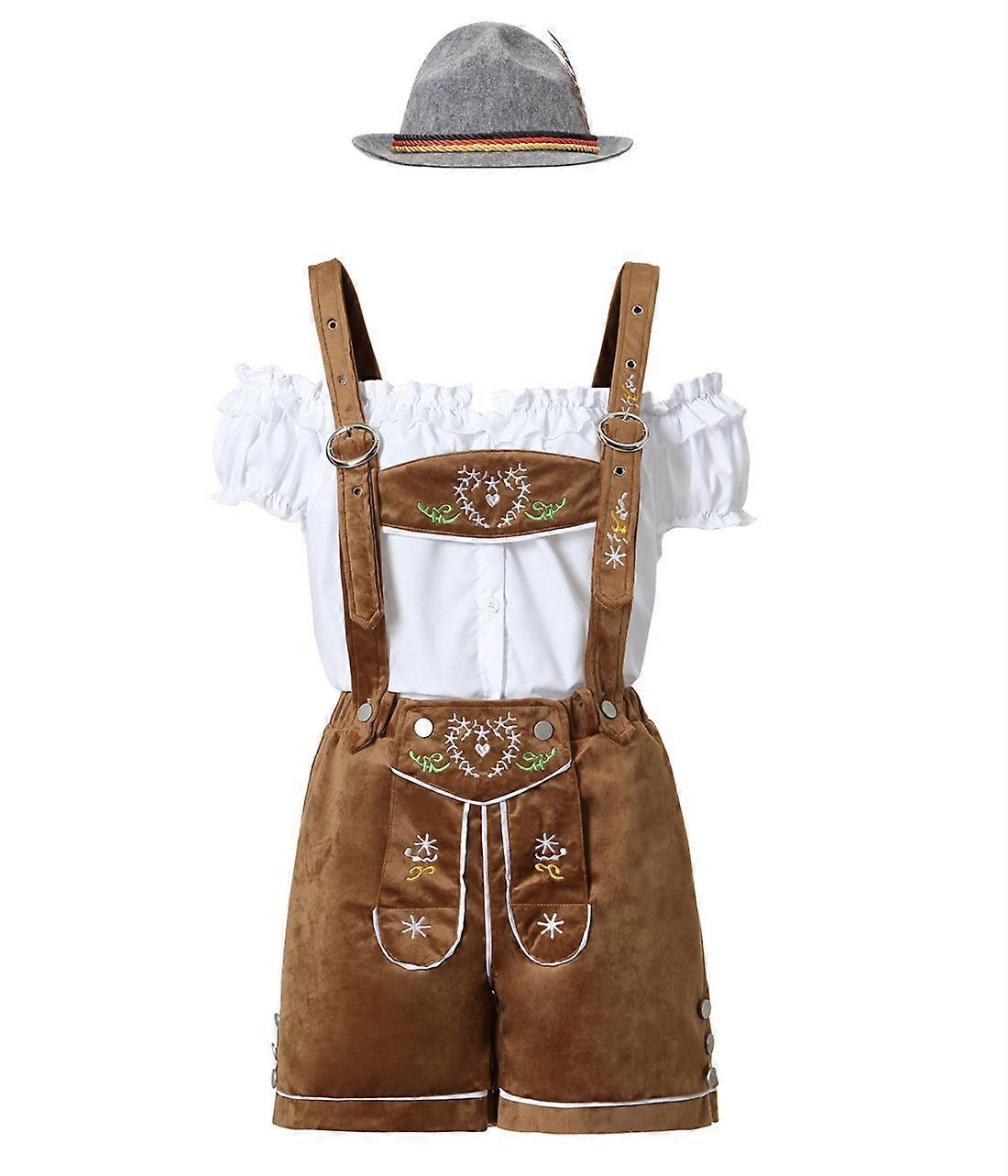 Ghygv Women's German Lederhosen Oktoberfest Costumes for Bavarian Beer Festival Halloween Carnival Cosplay Outfit L Khaki