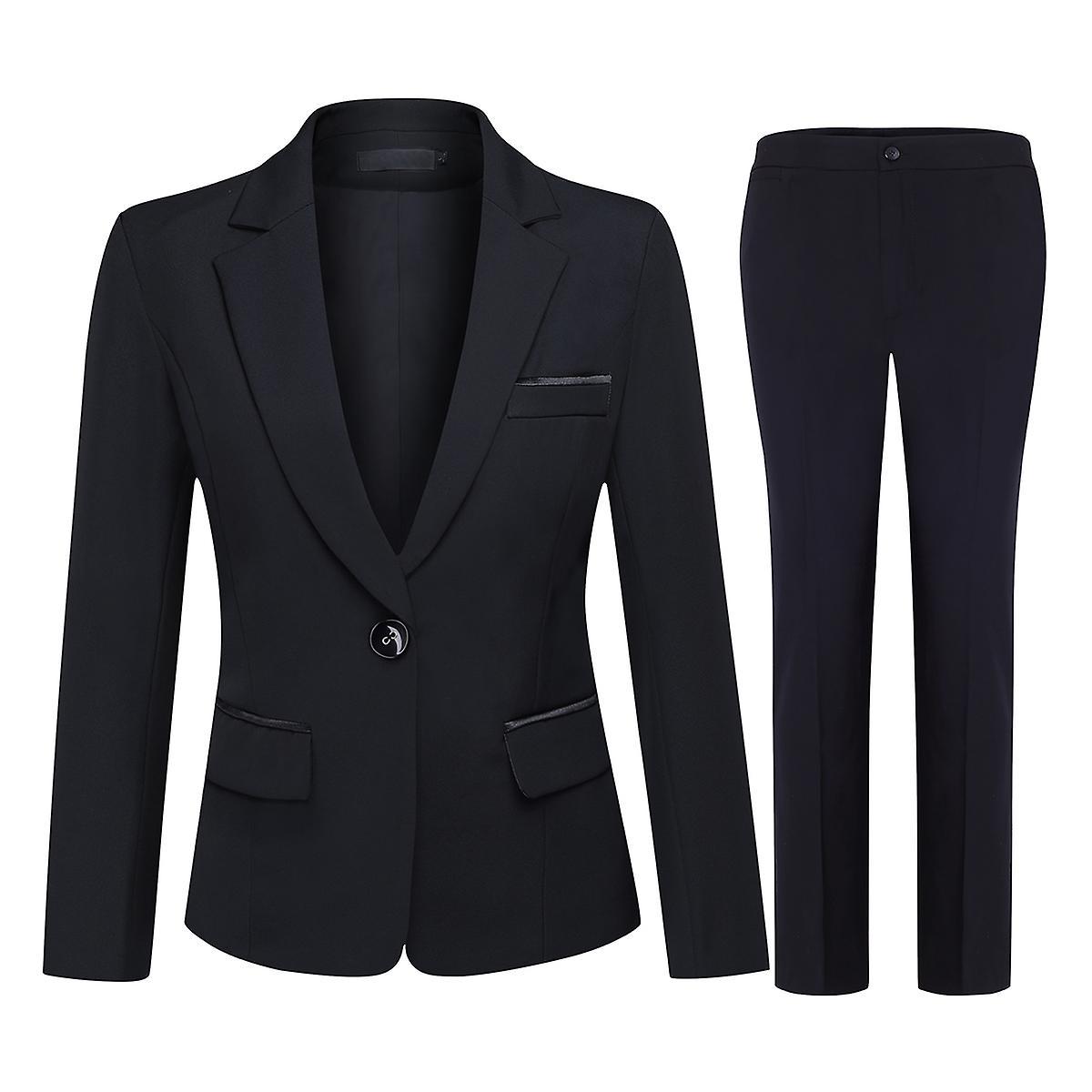 Yunclos Womens Solid Slim Fit Business Formal Office Work Suit Sets Black S