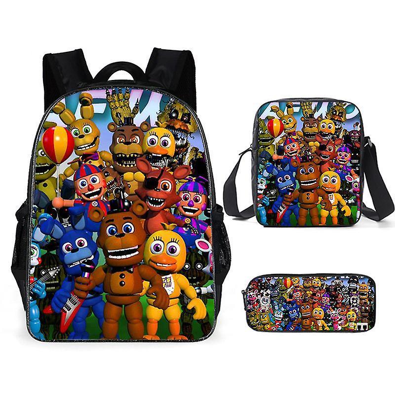 Jxlgv Five Nights at Freddy's Backpack School Bag Three-Piece Set - Anime Cartoon Backpack, Shoulder Bag, and Pen CaseJXLGV D style three piece set