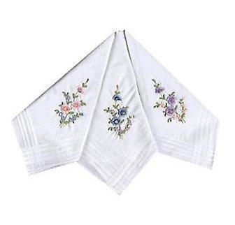 Spence Bryson 12 Pack Women's/Ladies White Flower Embroidered Handkerchiefs With Satin Stripe Borders, 100% Cotton Pack Of 12