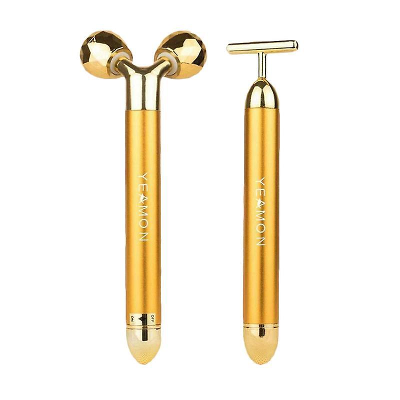 Niutu0 2-in-1 Beauty Bar 24k Golden Pulse Facial Face Massager 3d Roller Electric Sonic Fk