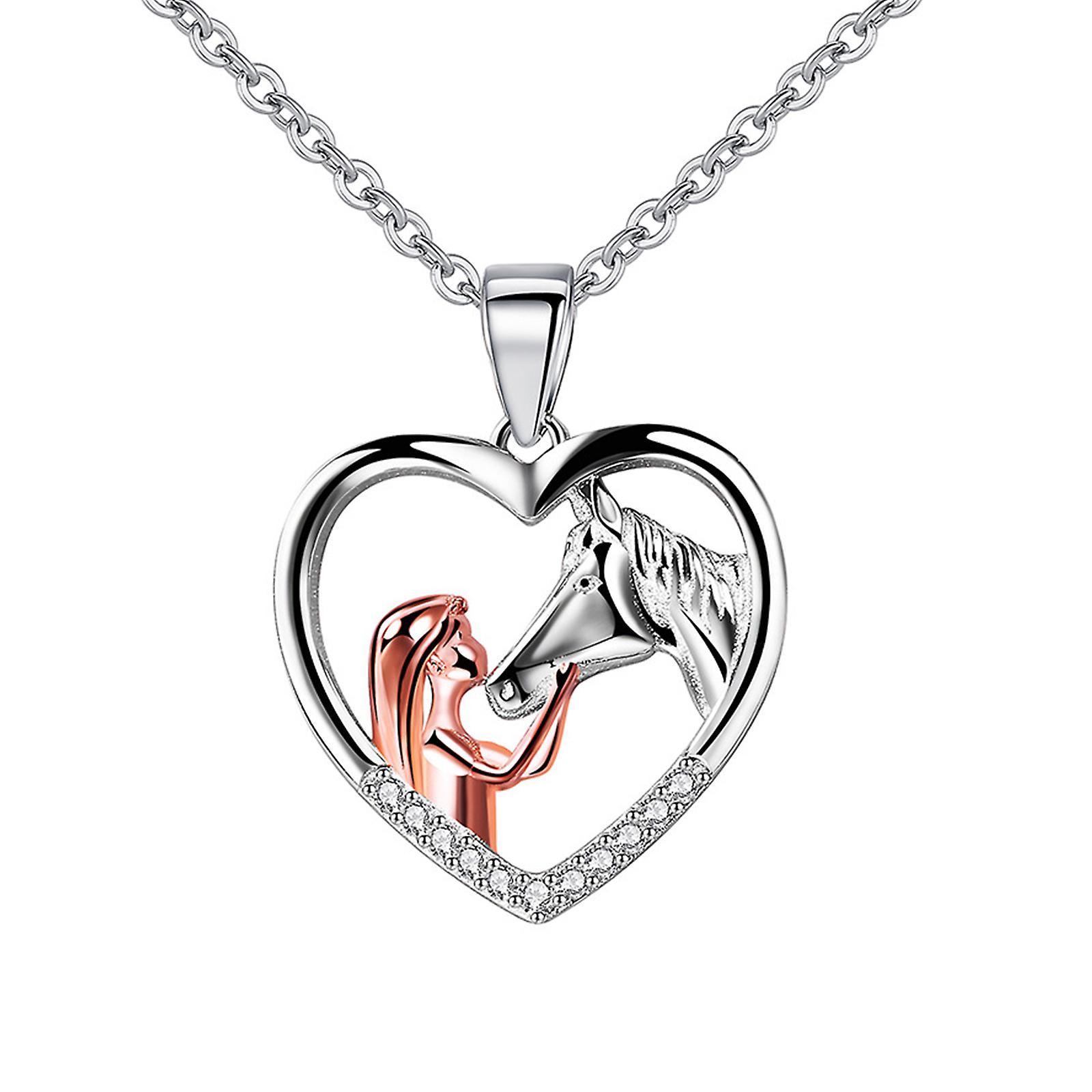 unbrand Personalized Horse Girl Necklace  Heart Charm Pendant Gifts For Horse Lover