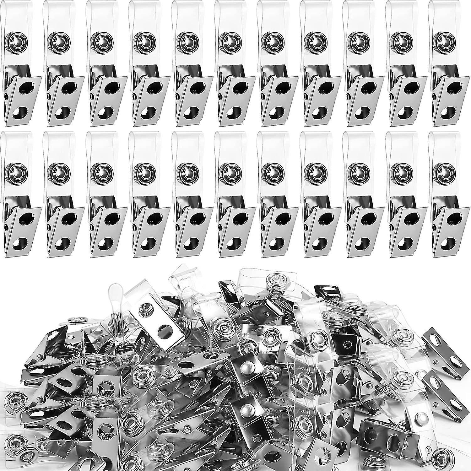 Elsavct 100 Pcs Metal Badge Clips Id Badge Clips Double Hole Badge Clips With Clear Pvc Straps Name Tag Clips Id Strap Clip For Id Cards And Badge ...