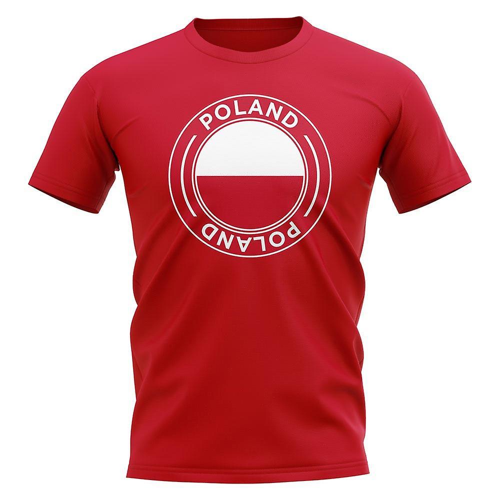 UKSoccerShop Poland Football Badge T-Shirt (Red) Womens M (Size 12 - 34 inch Chest)