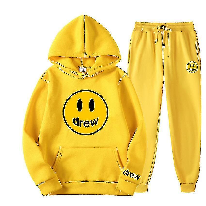 Mssugar Drew House 2022 Justin Bieber Fashion Man Tracksuits Mens Autumn Winter Brand Hoodies Jogging Suits Streetwear Athletic Sets Yellow L