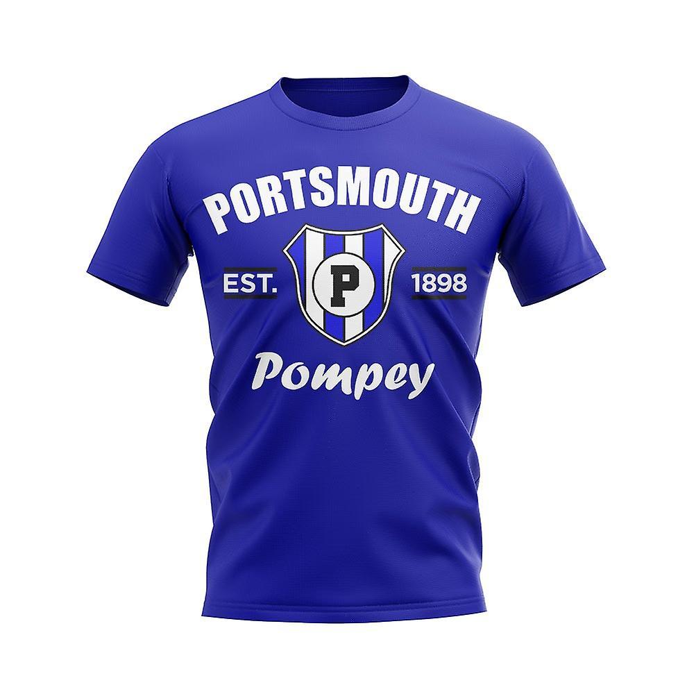 UKSoccerShop Portsmouth Established Football T-Shirt (Blue) Large (42-44 inch)