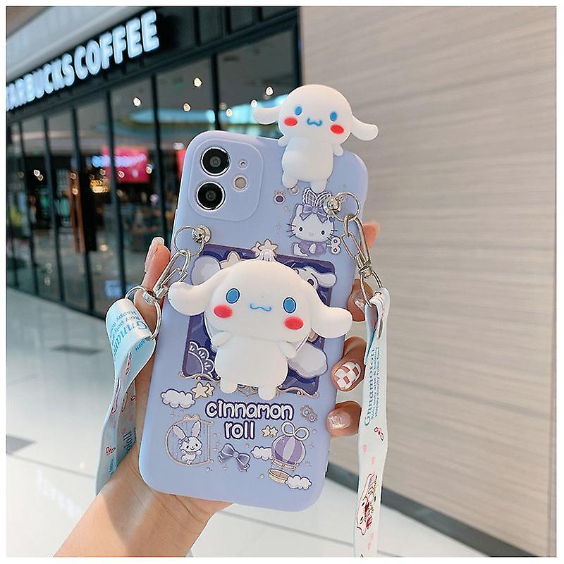 Aionyaaa Sanrio Cinnamoroll 3d Mirror Case For Iphone 14 13 12 11 Pro Max X Xr Xs 7 8 Plus Cute Dog Lanyard Bracket Cartoon Cover Lanyard Mirror an...