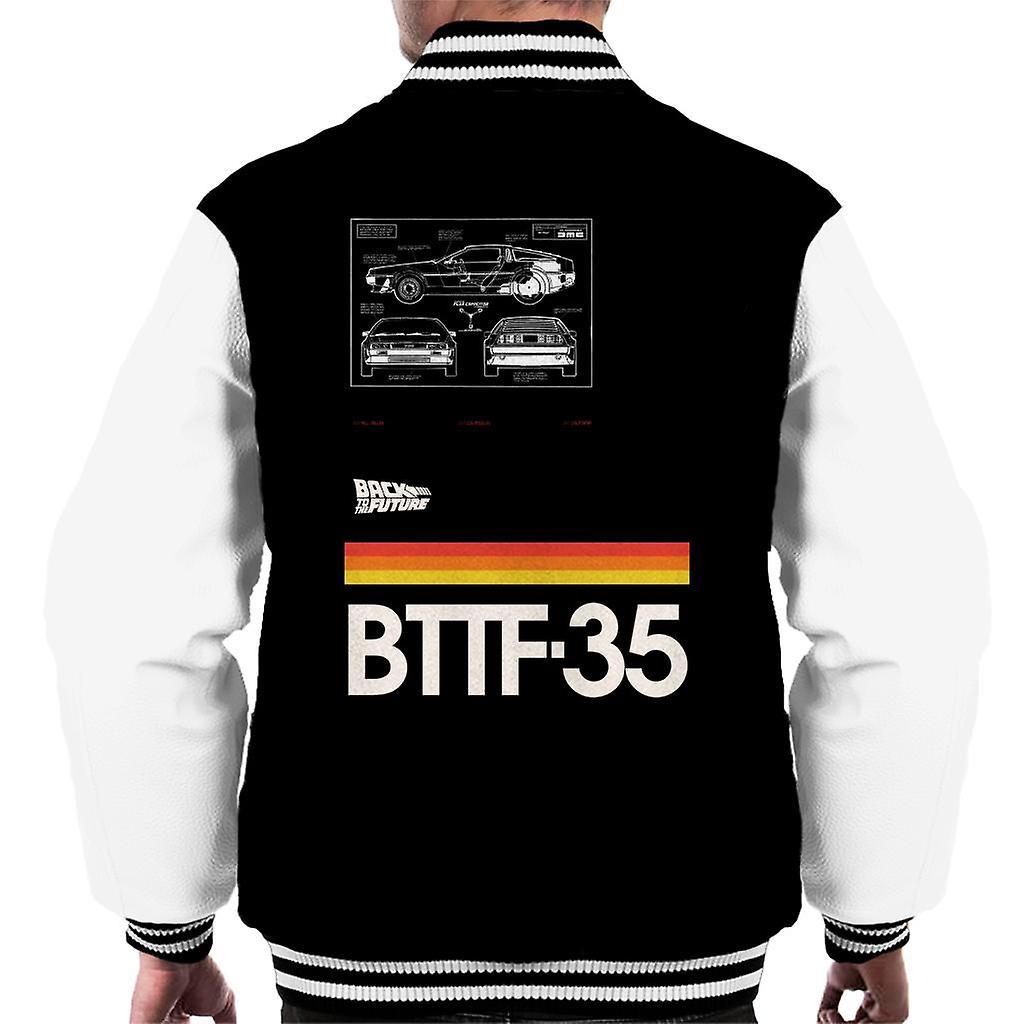 Back to the Future 35th Anniversary Delorean Notes Men's Varsity Jacket Black/White Large