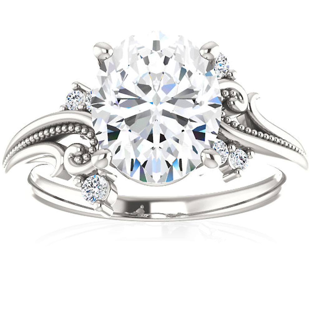 Pompeii3 2 1/5 Ct Oval Moissanite & Lab Grown Diamond Engagement Ring 14k White Gold 7.5