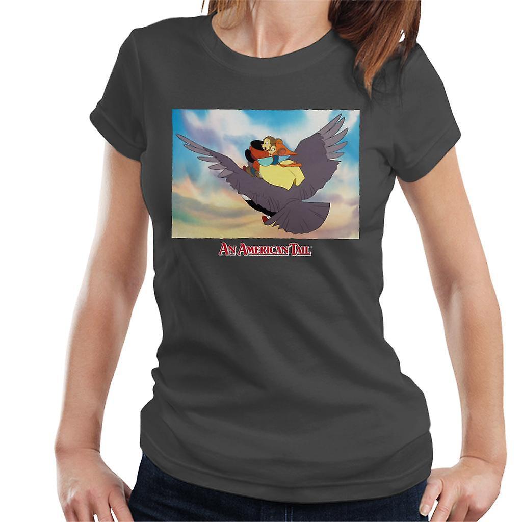 An American Tail Fieval And Tanya Flying  On Henri Le Pigeon Women's T-Shirt Charcoal X-Large