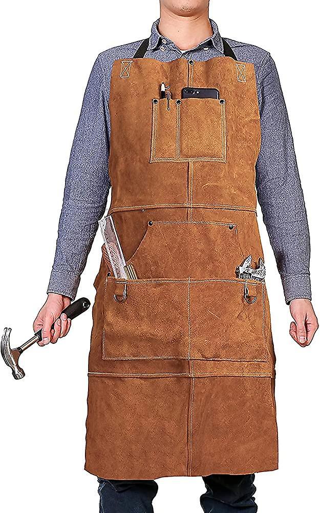 Leather Woodwork Apron, Leather Apron With Acsergery 6 Tool Pockets Heavy Duty Welding Gift