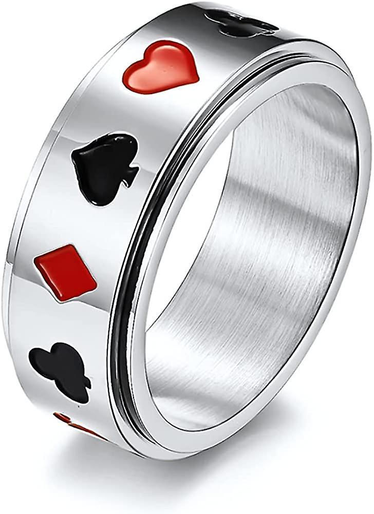 Maromalife Poker Fidget Ring Titanium Stainless Steel Ace Of Spades Ring Gothic Biker Tribe Spinner Rings For Anxiety For Men Women Playing Cards L...