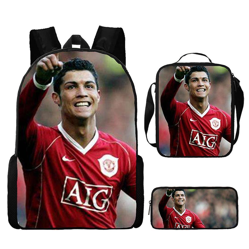 Sszfv Soccer Star Ronaldo Backpack Printing Three-piece Children's Schoolbag Primary And Secondary School Students Backpack Lunch Bag Pencil Case