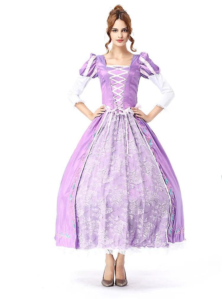 Duqi Adult Women Halloween Princess Costume Medieval Renaissance Long Purple Tangled Rapunzel Princess Dress White XL