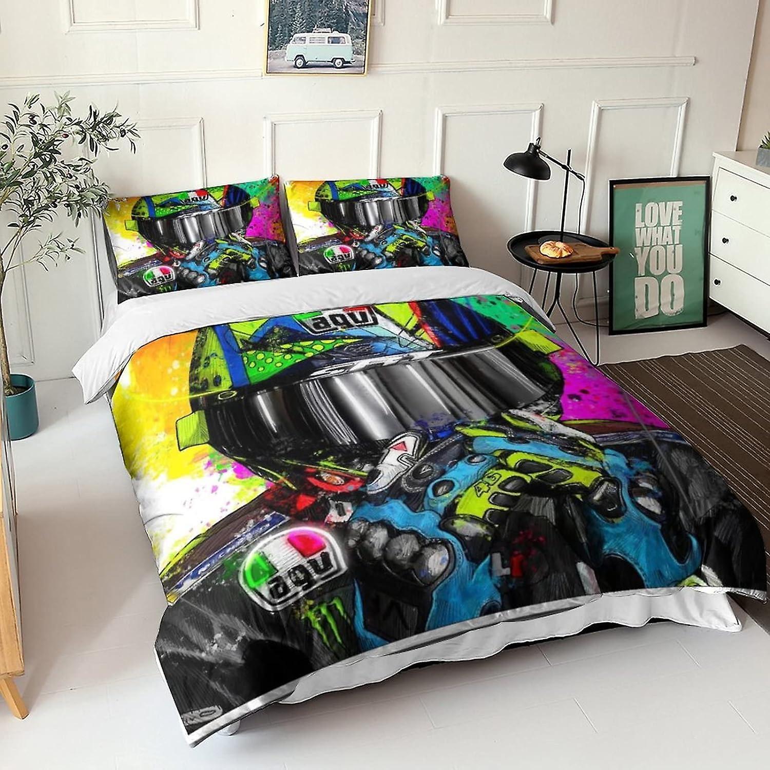 Kerota Motogp One Piece Motocycle Duvet Cover, One Piece Motocross Bedding Set with Zipper - Duvet Cover Sets with Pillowcases Double 135*200 CM Si...