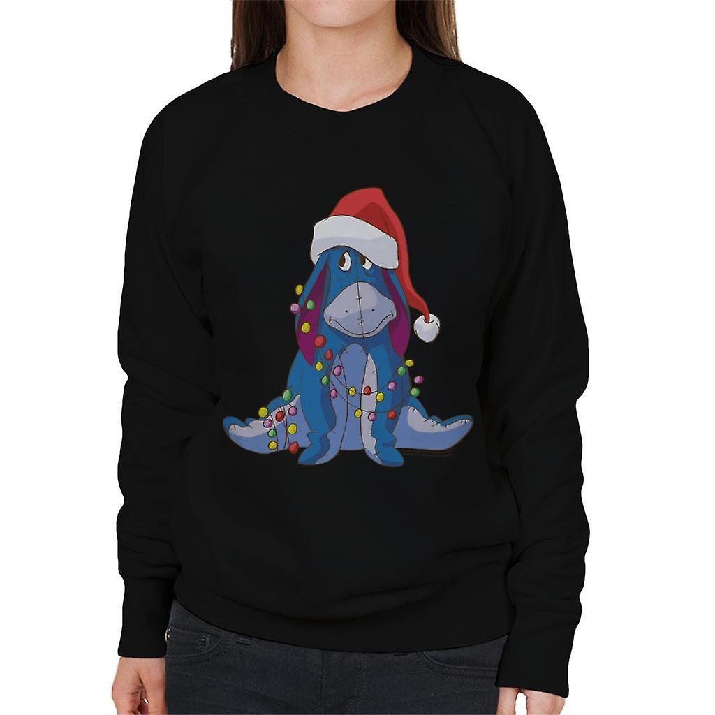 Disney Christmas Eeyore Tangled In Festive Lights Women's Sweatshirt Black Large