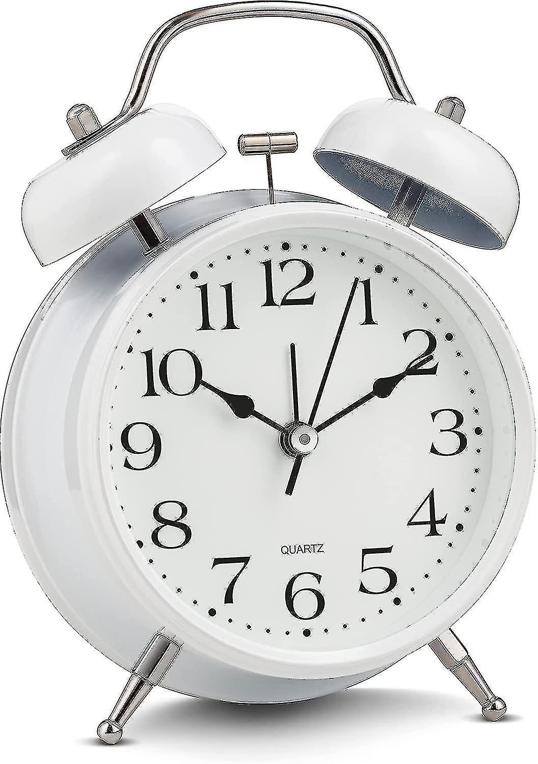 Unbrand Analog Alarm Clock Extra Loud Twin Bells Retro White Silent Non-ticking Quartz Battery Operated With Backlight, Decorative Bedside Table De...